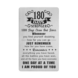 Richesele Richesele 6 Months AA Sobriety Gifts for Women Men - 180 Days Stronger and Sober Card - 180 Day Addiction Recovery Engraved Wallet Cards Token
