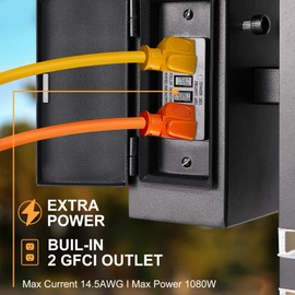 TEBLAMPUE Dusk to Dawn Outdoor Light with GFCI Outlet, Porch Light with 2 Sockets, IP65 Waterproof Anti-Rust Outdoor Light Fixture with Outlet for House Porch Front Door