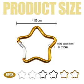 CWPFVQA Pack of 6 Star-shaped Aluminium Alloy Carabiners, Carabiner with Creative Design, Safety Buckles for Clothing Backpacks, Keychains, Outdoor Accessories