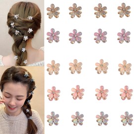 Small Crystal Hair Charm Claw Clips for Women Girl, Gradient Cat's Eye Mini Flower Claw Design Hair Accessories (Blue)