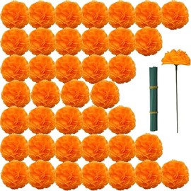 Kinearcharms 60 Cabezas de Flores Artificiales de caléndula de Seda, Flores Artificiales a Granel para decoración de Dia de los Muertos, decoración de