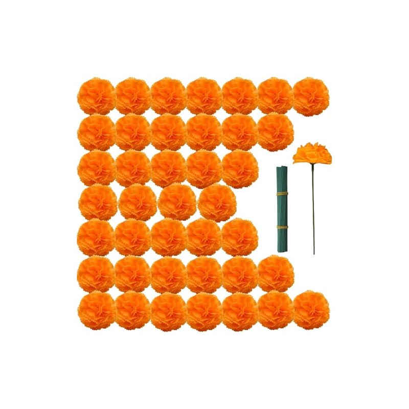 Kinearcharms 60 Cabezas de Flores Artificiales de caléndula de Seda,