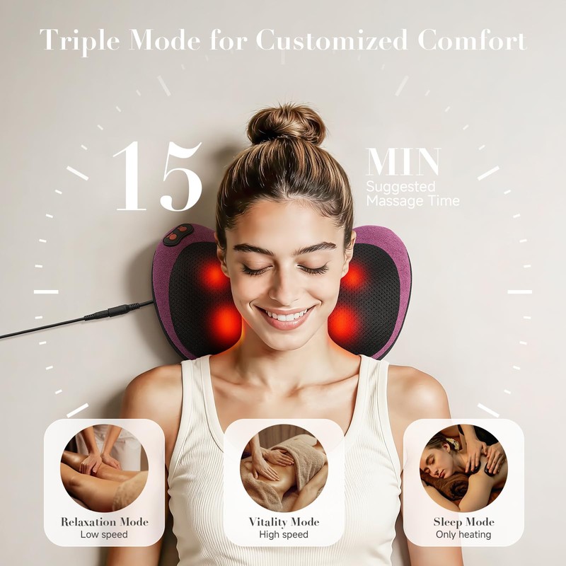 Back Massager with Heat,Shiatsu Pillow for Body Pain Relief Purple
