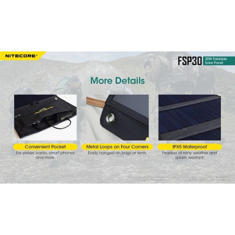 Nitecore FSP30 30W Foldable Solar Panel IPX5 Waterproof -2 USB-A