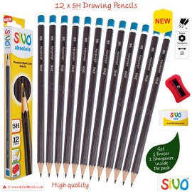 SIVO Professional Artist Drawing Pencils Value Pack Draw Sketch Tone Shade (12 x 5H Grade Pencils + Sharpener + Eraser + 1 x ZOFAX Black Pen)