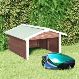 Gecheer Robotic Lawn Mower Garage, 28.3" x 34.3" x 19.7" Weather-Resistant Cover, Mocca and White Firwood Durable Outdoor Protection SE101102