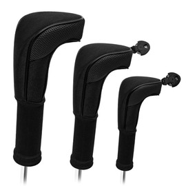 FUZVOLGolf Club Headcover Set- Premium Quality-3pcs Universal Fit Covers for wood Driver- Fairway- Hybrids -Black
