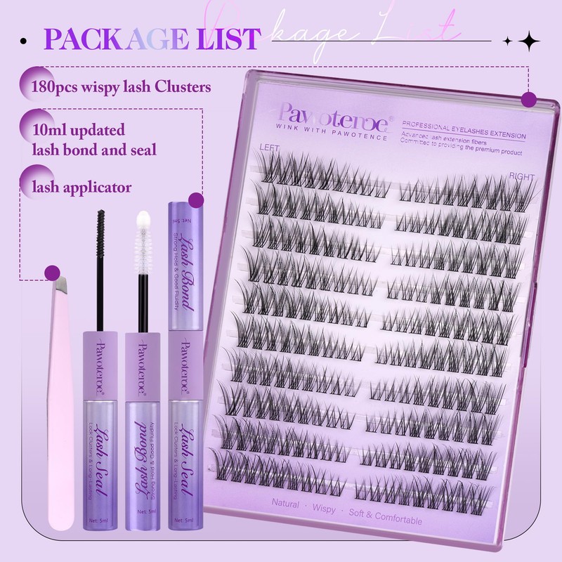 Pawotence Wispy Lash Clusters Kit Cat Eye Lash Extension Kit