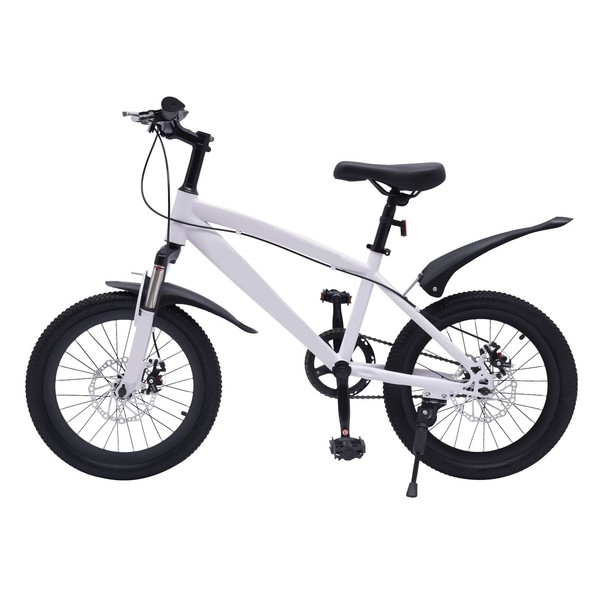 SHZICMY Vélo pour enfant 18 pouces, garçon et fille, vélo freestyle, en acier riche en carbone, hauteur réglable avec fourche à suspension (blanc)
