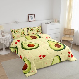 Manfei Cute Avocado Comforter Set Full Size Lovely Fruits Theme Bedding Set 3pcs for Kids Boys Girls Room Decor, Red Love Hearts Print Quilt Set Modern Fashion Duvet Set with 2 Pillowcases