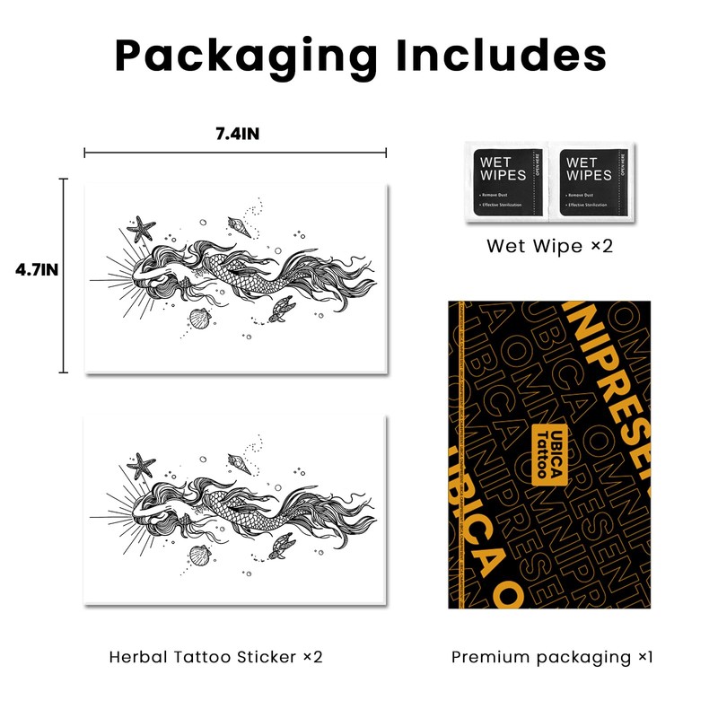 UBICA Large Semi Permanent Tattoo 2 Sheets | Lasts 2