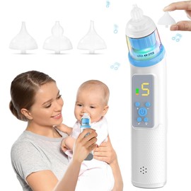 Limpiador Nasal Eléctrico, Aspirador Nasal Eléctrico para Bebés con 5 Niveles De Succión y 3 Puntas de Silicona sin Bpa, con Música y Luz Calmante, 25 dB de Bajo Ruido, IPX6 Impermeable