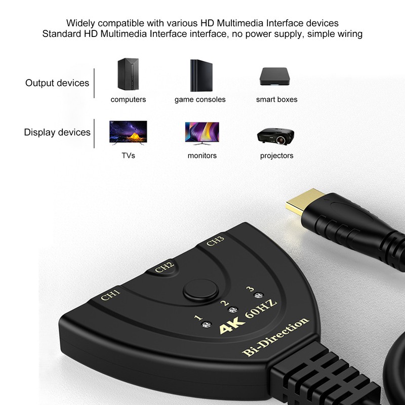 HD Multimedia Interface Switch 4K 60Hz 3 in 1 Out