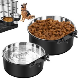 Dog Crate Water Bowl No Spill, 2 Pack Dog Crate Bowls Hanging, Kennel Water Food Bowls Mountable, Pet Cage Accessories Feeder Dish, Large Stainless Steel Coop Cup for Cat Puppy Bunny Guinea Pig Ferret