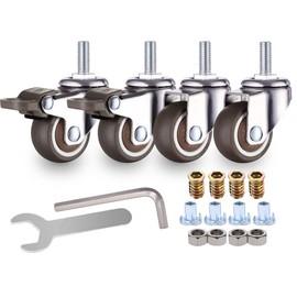 NERILEE 1.5'' Mute Swivel Rubber Wheel,with T nut M8x20mm Stem Threaded Mini Furniture Casters,Load 165Lbs, for Workbench, Table, Cabinet,Coffee Table of Hardwood Floors