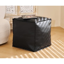 ZeugLung Unstuffed Pouf Ottoman Cover - Faux Leather Storage Pouffe Covers, Floor Cushion Footrest Seat Cover, Waterproof Square 41x41x38cm (Cover Only)