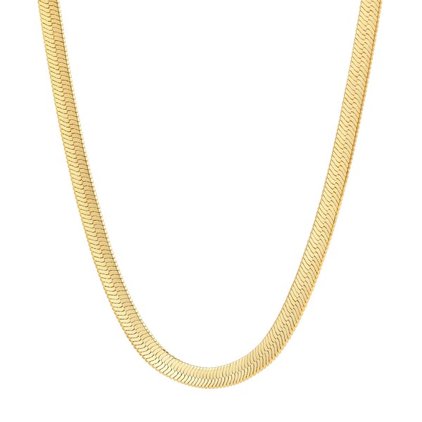 Fiusem Gold Plated Herringbone Necklace for Women, 14K Gold Plated