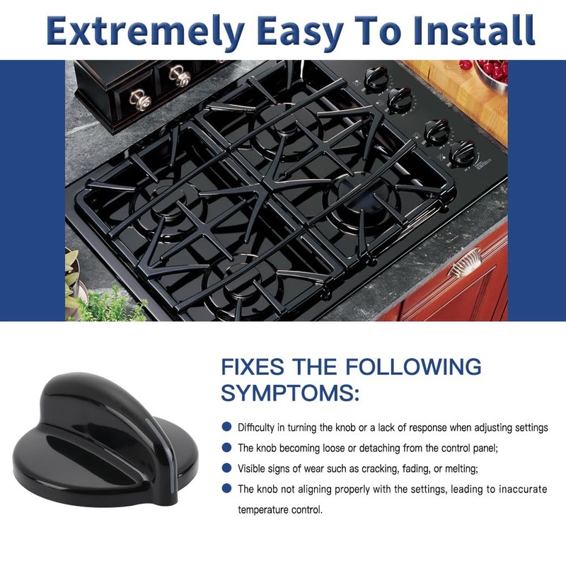 4Pcs WB03T10236 Burner Control Knob, Gas Cooktop Knobs Black for