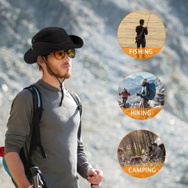 Cotton Boonie Hat,Packable Bucket Hat with Strings,Outdoor Travel Beach Sun Hat Fishing Hiking Safari Hat for Women Men (Black)