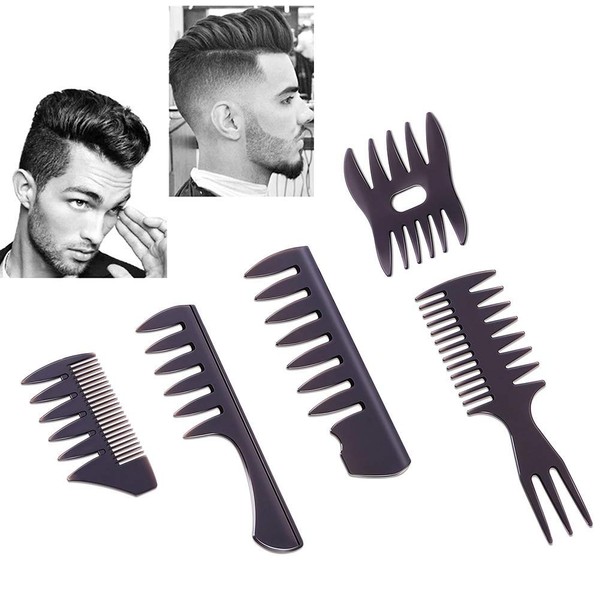 Plastic Comb Styling Hair Comb Pack of 5 Professional Salon Hairdressing Comb Hair Brush Retro Hair Care Style Accessories Double Sided for Men Boys Gentleman