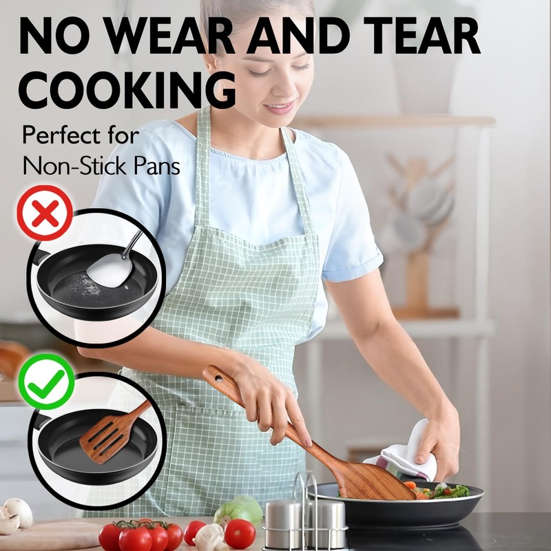 Wooden Spoons for Cooking 6 Piece, Natural Kitchen Utensils Spatula,