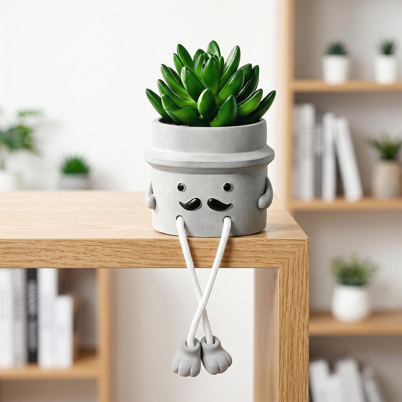 Fake Plant with Gray Flower Pot Artificial Succulents Plant for