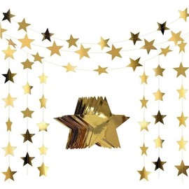 Aatpuss Pack of 5 Paper Garland with Golden Reflective, Star Paper Garland Decoration, Hanging Star Garland, for Desks, Shelves, Windows, Classrooms, Showcases or Doors (Golden)