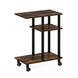 Furinno Turn-N-Tube U-Shaped Side Table with Casters, Amber Pine/Black