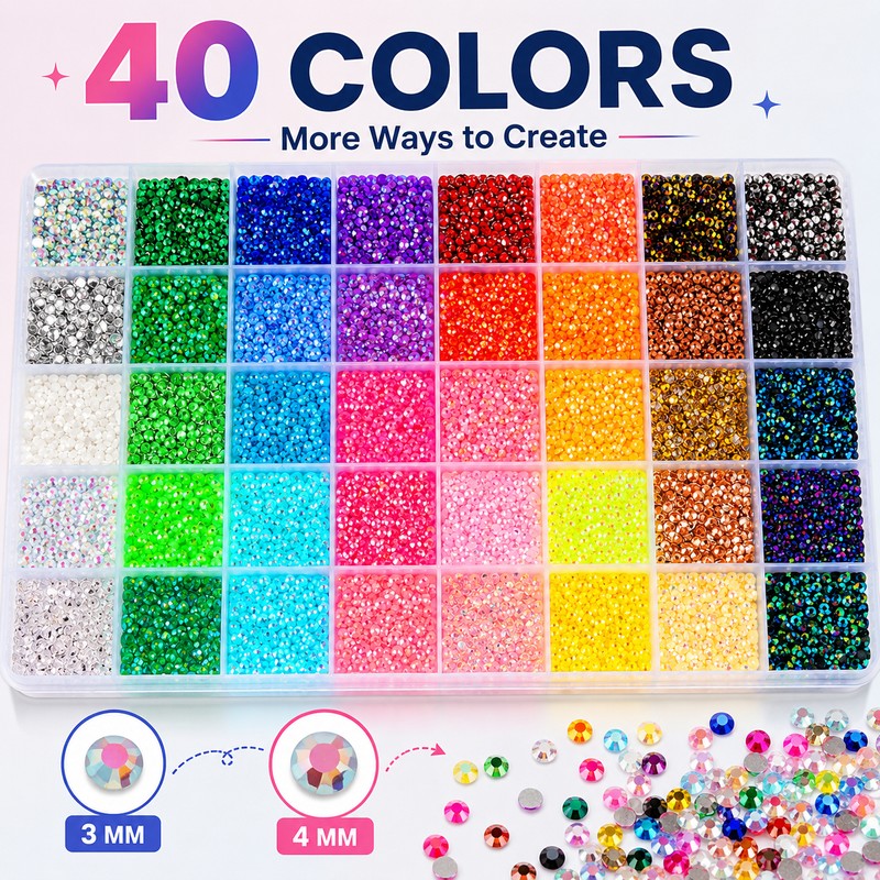 Resin Rhinestone Kit for Bedazzling – 40-Color Flatback Gems with