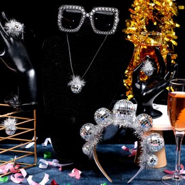 Tudomro 5 Pcs 1970s Disco Accessories Women Costume Disco Set Disco Ball Earrings Headband Ring and Sunglasses and Other Accessories (Tassels Style)