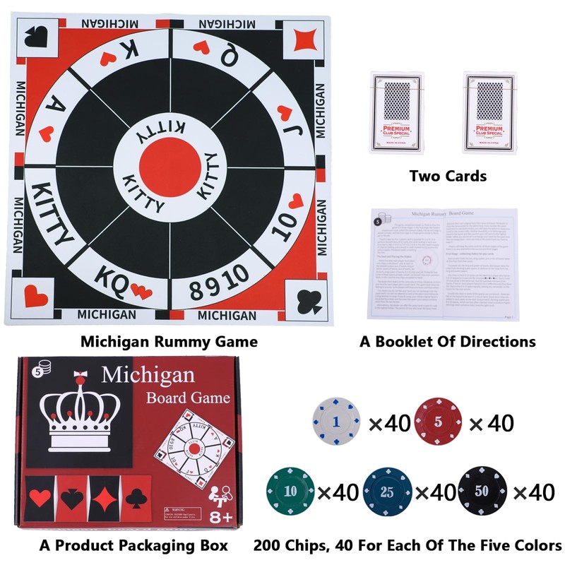 Medikaison Michigan Rummy Board Game Set Tripoley Game Felt Mat
