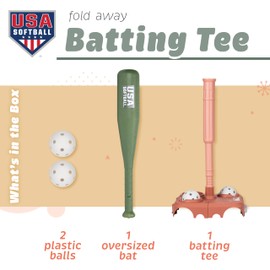 Franklin Sports USA Softball Kids Softball Batting Tee Set - Jumbo Plastic Softball Bat, Ball + Tee - Adjustable + Portable for Youth + Toddlers - Fold Away