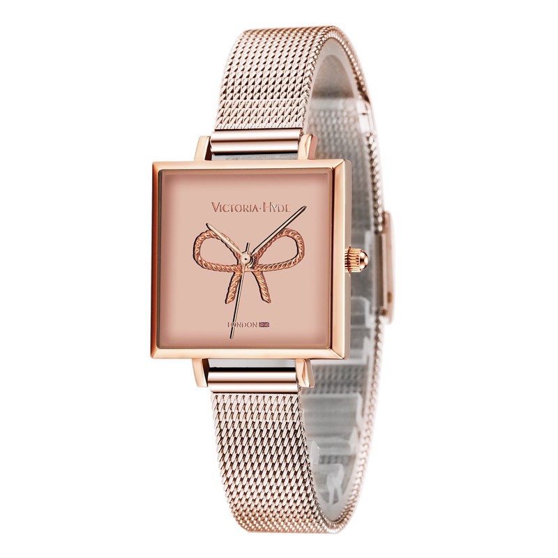 VICTORIA HYDE Women Watches Analog Quartz 3D Bow Pattern Square