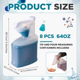 Yiyiring 8 Pcs 64 oz Measure Container Tip and Pour Measuring Containers Plastic Measuring Bottle, up to 4oz Measuring Capacity