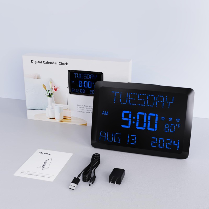 Raynic Digital Clock, 11.5" Large Display Calendar Clock with Day