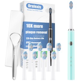 ORALEXIS Electric Toothbrush for Adults and Kids, with Tongue Scraper and 8 Brush Heads, One Fast Charge Last 120 Days, 40000 VPM Deep Clean, Sonic Travel Toothbrush - Blue