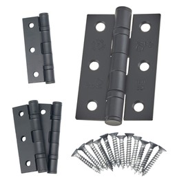 Door Hinges 3 Inch / 76mm Ball Bearing 2 Pair Pack [4 Hinges & Screws] Black