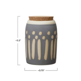 Creative Co-Op Debossed Stoneware Pattern & Cork Lid, Grey Canister