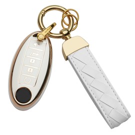 bqepe For Nissan Key Fob Cover Keychain Fit for Altima Maxima Rogue Armada Pathfinder Smart Key Shell Case (Ivory White, 5 buttons)