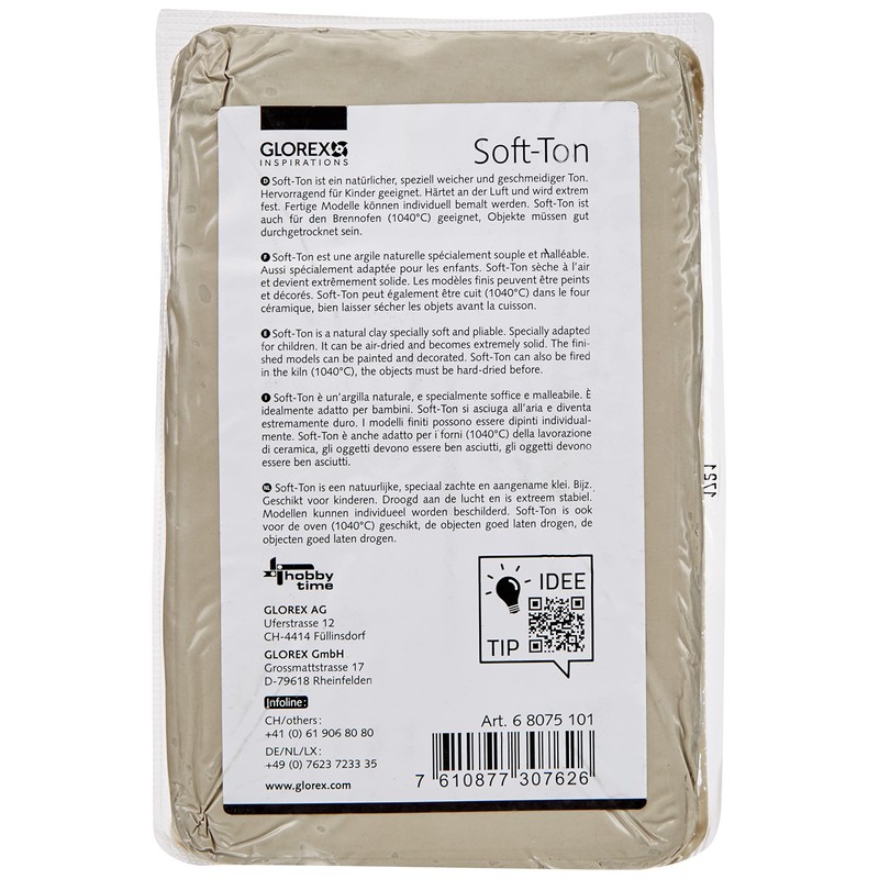 Glorex 8075 6 Soft Clay Modelling Clay, White, 20 –