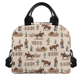 Guosanchn Western Cowboy Lunch Bag Insulated Lunch Box for Kids Women Horse Southwestern Lunchbag Reusable Lunch Tote Bag Bento Cooler Bag Lunchbox for Boys Men School Travel Picnic