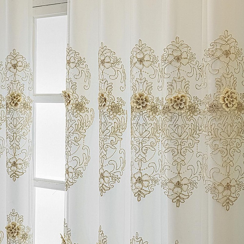 Amidoudou 1 Pair European Style Curtains Double Layer with Valances