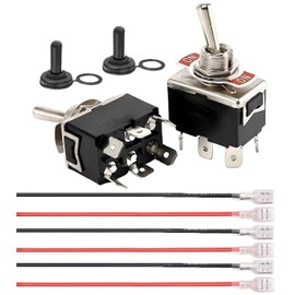 MTDELE 2Pcs DPDT Toggle Switch 12V 6 Pin 3 Position ON Off ON Toggle Switch 15A 250V AC with Waterproof Cap and 6.3mm Terminal Wires