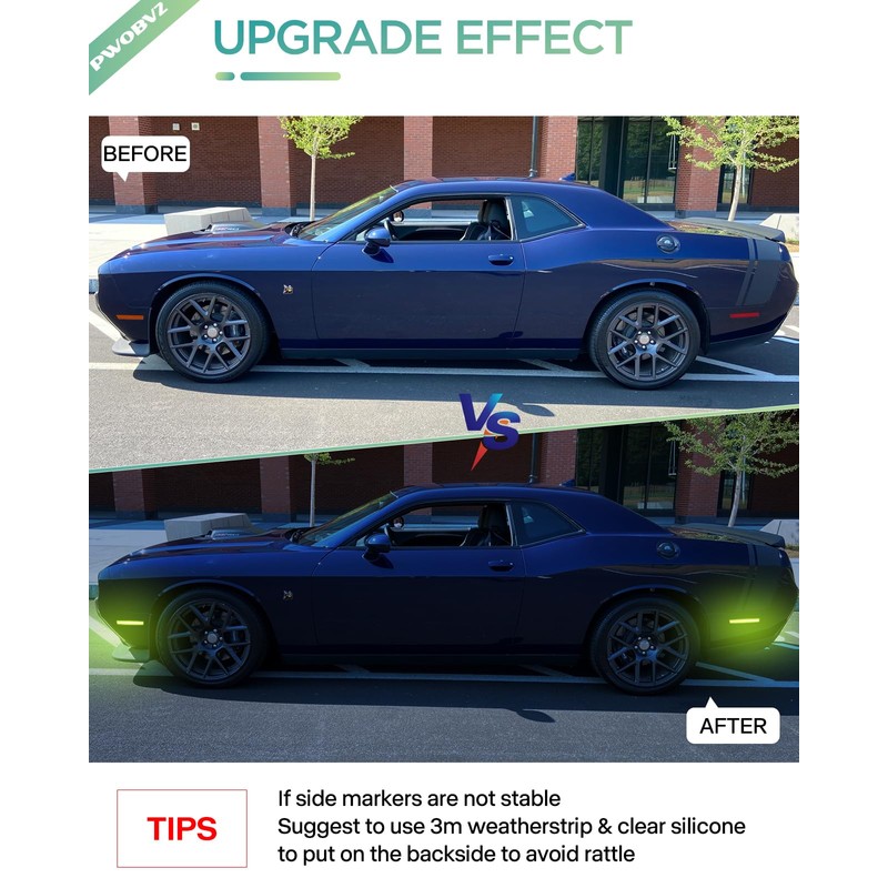 PWOBVZ Green LED Side Marker Lights for Dodge Challenger 2015-2023,