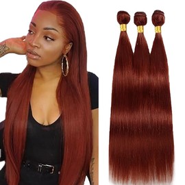 Tuheerst Straight Human Hair Bundles #33 Reddish Brown Human Hair 3 Bundles 50 g/PC Human Hair Extensions Real Hair Wefts Bundles Double Weft Remy Hair for Woman 30 32 34 Inches