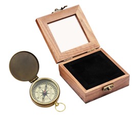 Brass Compass with Wooden Box - Graduation Gifts for Him, Birthday Gifts for Men, Son, Husband - Inspirational for Dreamers Adventurers