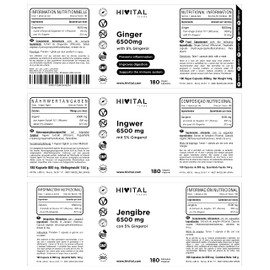 Ingwer 6500 mg. 180 vegane Kapseln für 6 Monate. Natürlicher Ingwerextrakt mit 5% Gingerolen, die 32,5 mg pro Kapsel liefern. Beugt Entzündungen vor und verbessert die Verdauung und das Immunsystem.