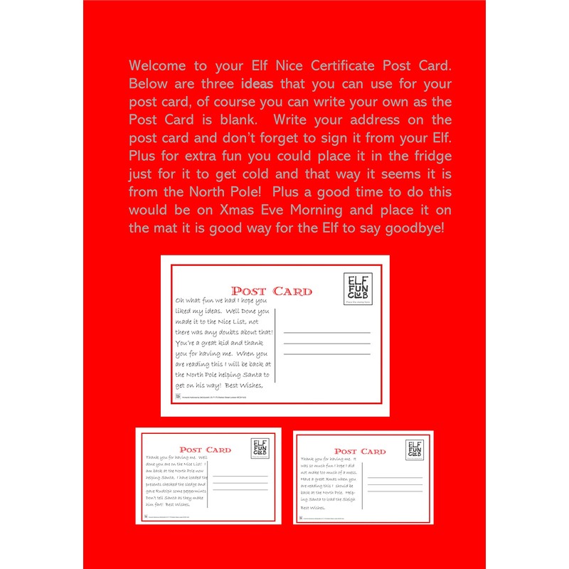 Elf says Goodbye with a Nice Certificate post card Prop