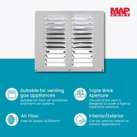 Metal Air Vent Cover, Suitable for Venting Gas Appliances Ventilation Internal External Wall, for Openings 9 x 9" (229 x 229mm), Chrome