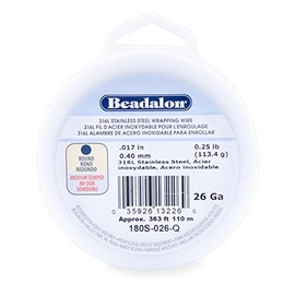 Beadalon 316L Alambre de Acero Inoxidable para Envolver, Redondo, Calibre 26, 363 pies, 1/4 Libras